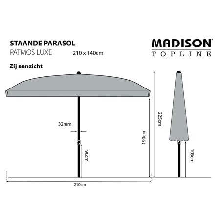 Madison Parasol ogrodowy Patmos Luxe, prostokątny, 210x140 cm, szary