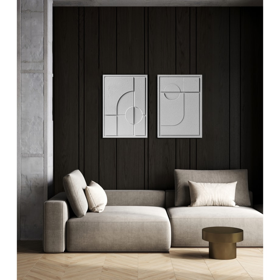 Zestaw 2 Obrazy 3D 35x50cm Geometric – Dekoracje ścienne z Tynku Naturalnego, Milky Grey, Minimalistyczne Reliefy