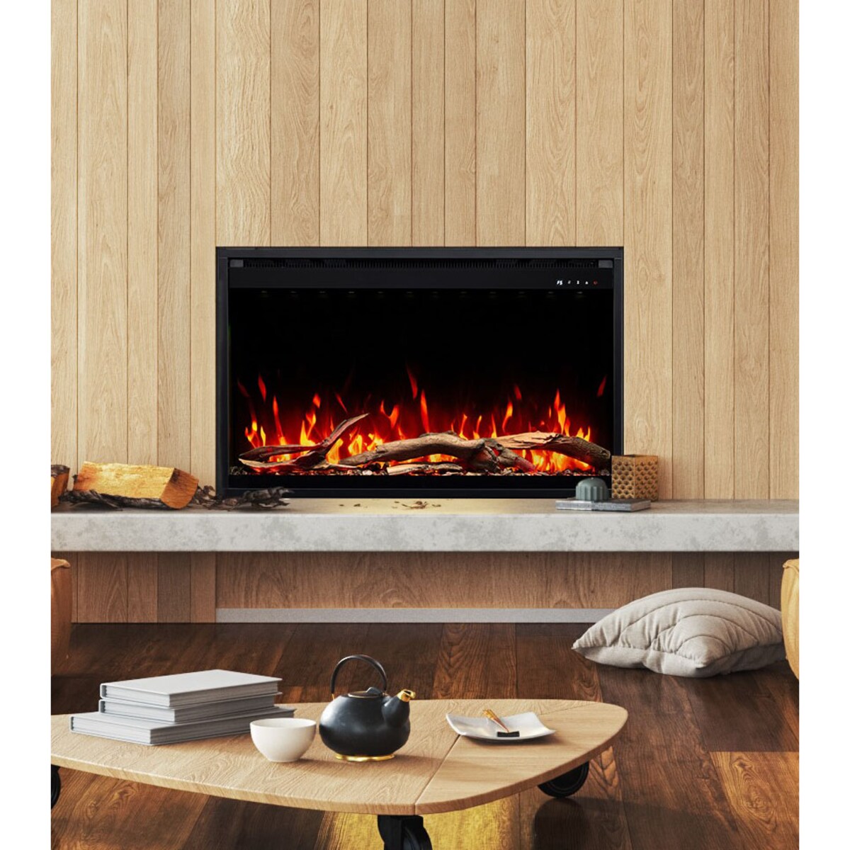 Wkład elektryczny AFLAMO 3D - do zabudowy - 60x60x20 cm - kominek LED z funkcją grzania 750/1500 W