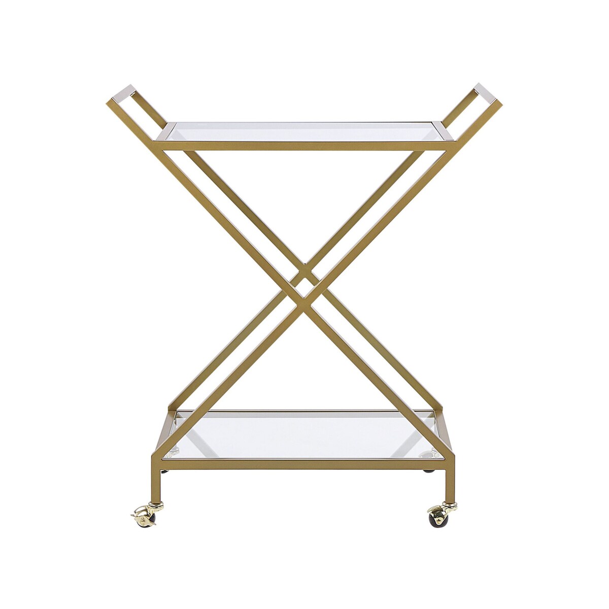 Metalowy wózek kuchenny 2-poziomowy ze szklanym blatem złoty IVERA