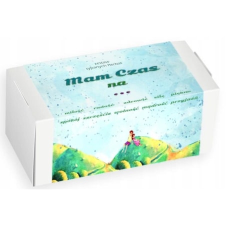 Zestaw prezentowy upominkowy "MAM CZAS NA..." 20 saszetek z różnymi herbatami sypanymi - prezent upominek dla kobiety faceta żony babci dziewczyny