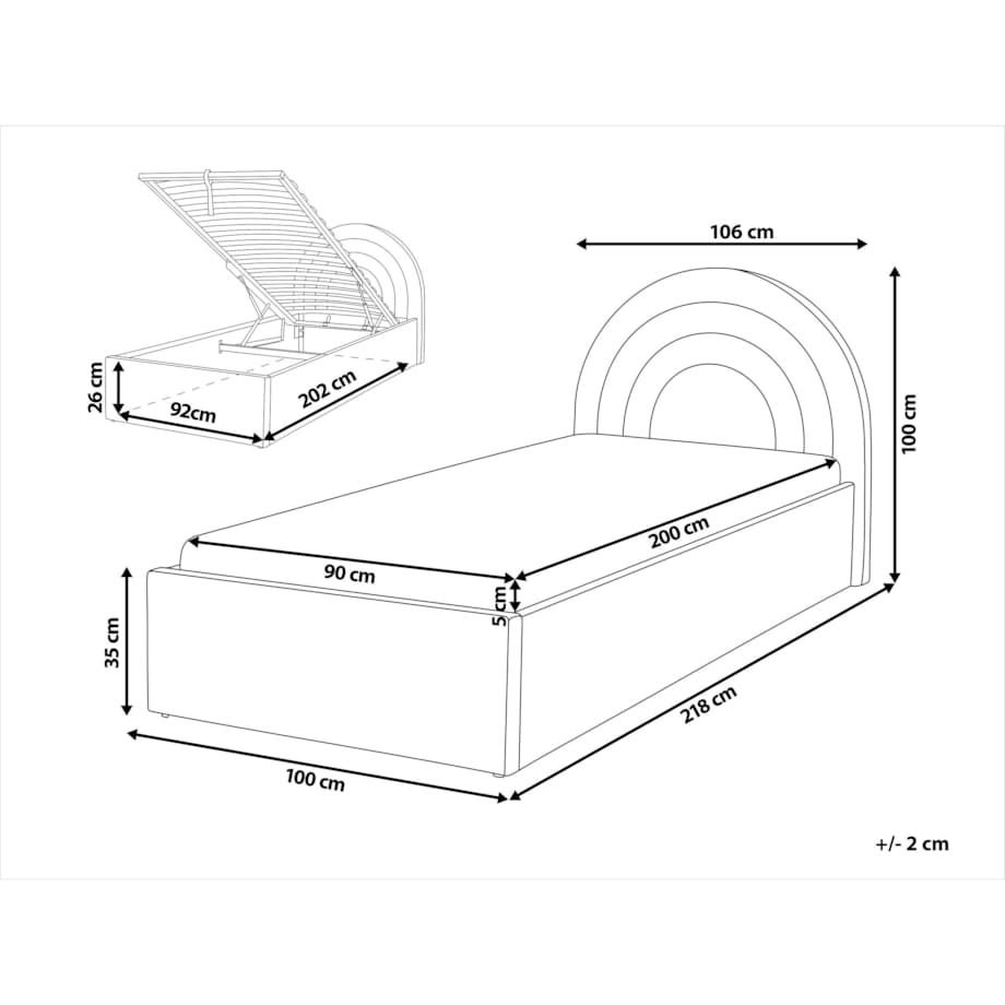 Łóżko z pojemnikiem welurowe 90 x 200 cm beżowe ANET