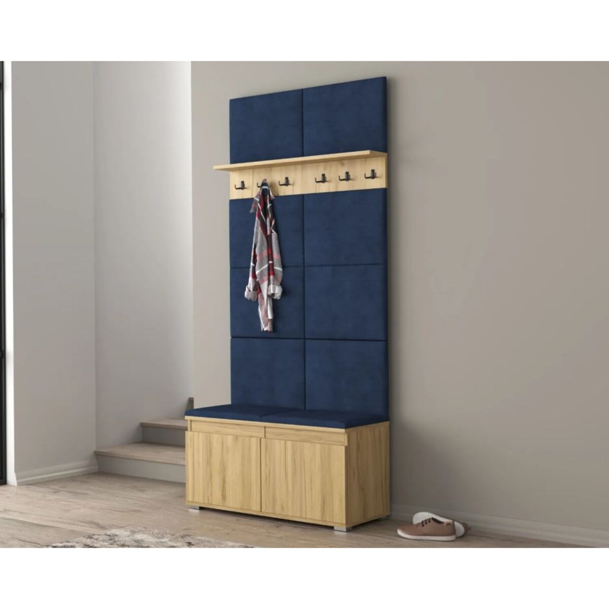 Szafka na buty z siedziskiem i wieszakiem SINGAPUR 100 dąb craft/granatowy