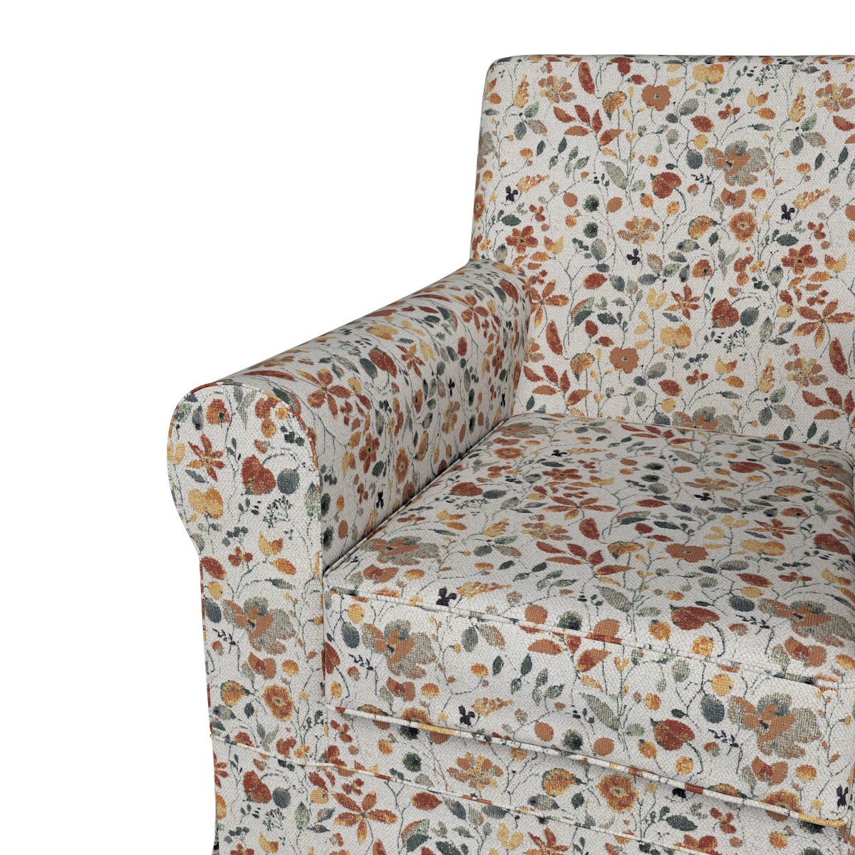 Pokrowiec na fotel Ektorp Jennylund, pomarańczowo-zielone kwiaty na kremowym tle, 78 x 85 x 84 cm, Cosy Home