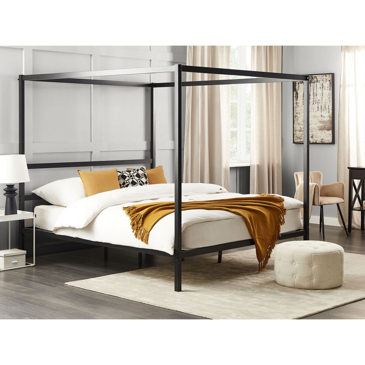 Łóżko metalowe z baldachimem 180 x 200 cm czarne LESTARDS
