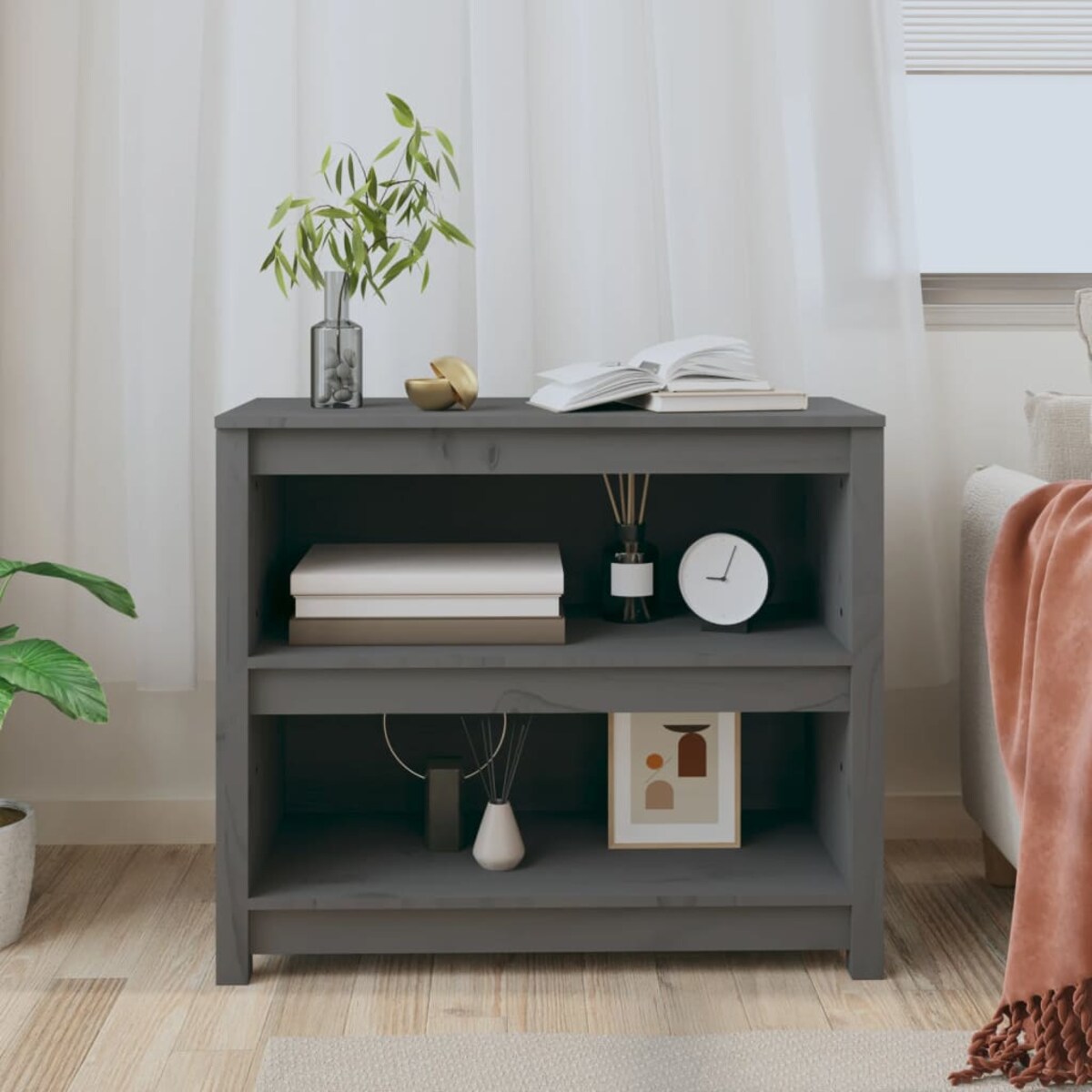 vidaXL Regał na książki, szary, 80x35x68 cm, lite drewno sosnowe