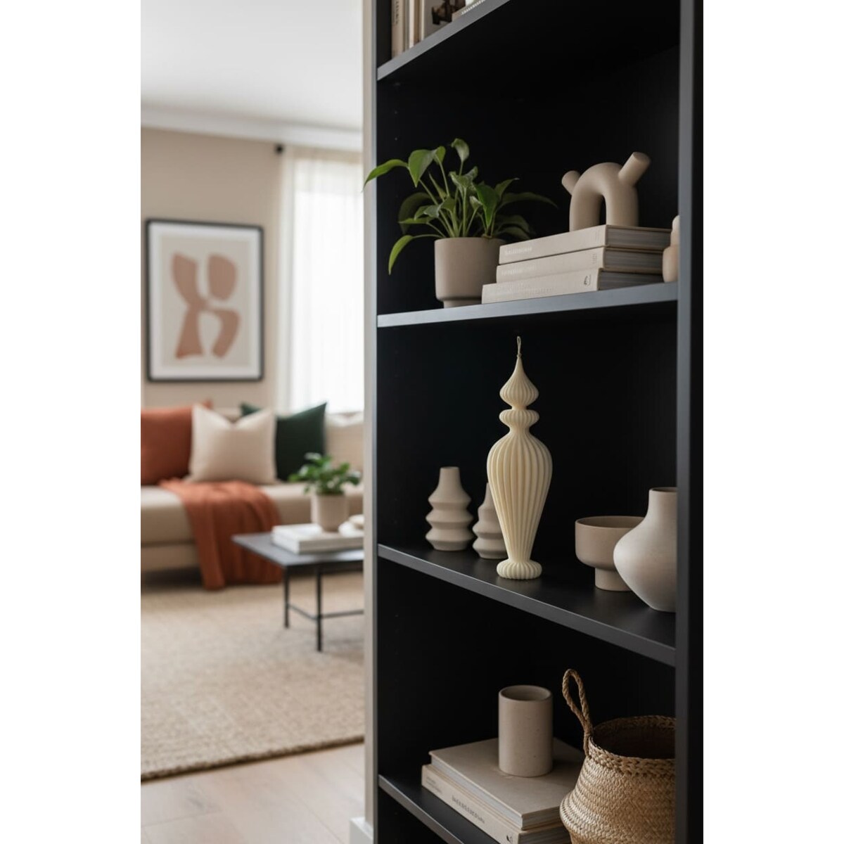 Świeca sojowa Mandi o eleganckiej geometrycznej formie – dekoracyjna rzeźba z naturalnego wosku