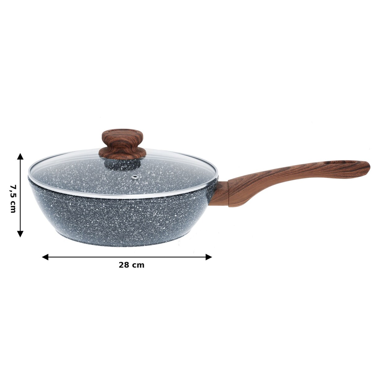 Patelnia wok z pokrywką 28cm indukcja gaz KINGHOFF granit wood