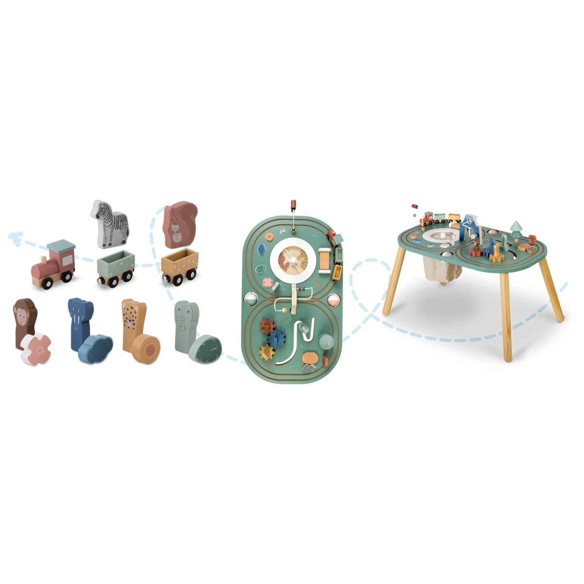 Stolik edukacyjny drewniany interaktywny dla dzieci kolejka Nukido