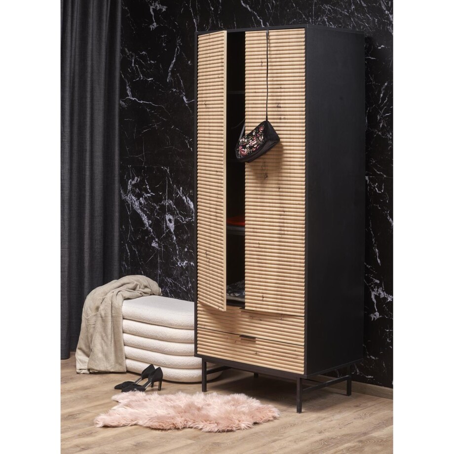 SZAFA Nihala 80/53/205 cm z MDF-u i STALI dąb artisan/czarna