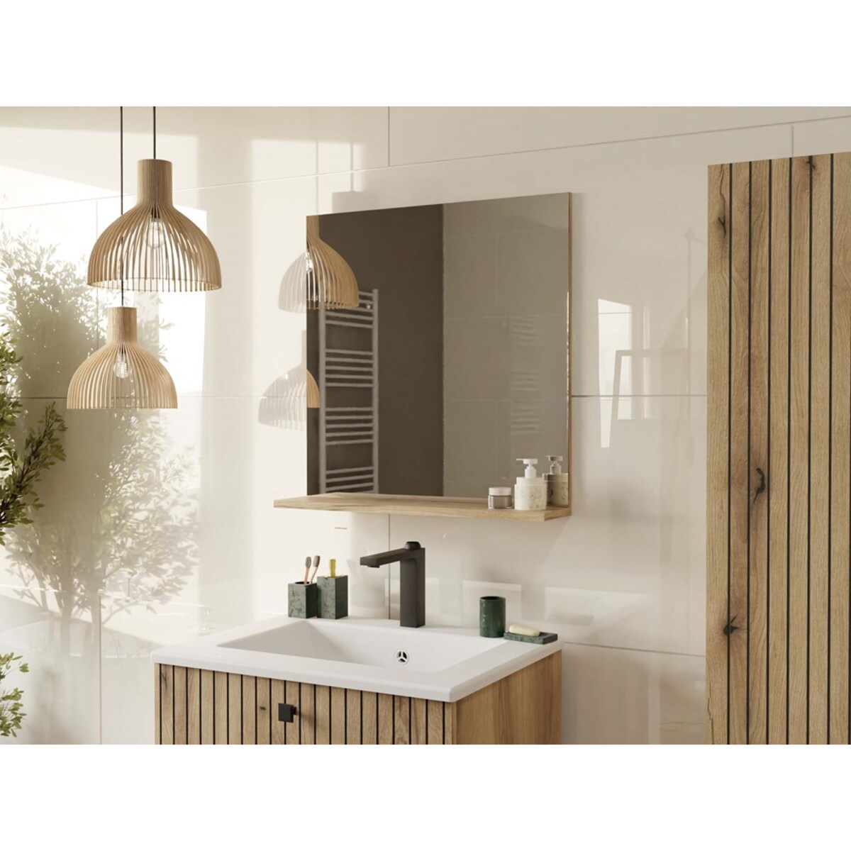LUSTRO ŁAZIENKOWE Z PÓŁKĄ TIGO 60x61,5 CM DĄB EVOKE DO ŁAZIENKI PRZEDPOKOJU