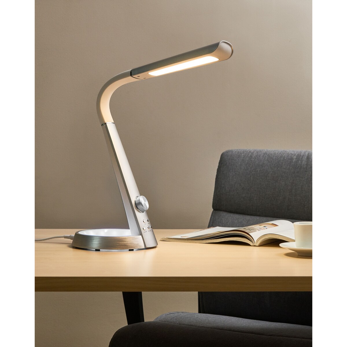Lampa biurkowa LED CANOPUS Z portem USB Srebrny