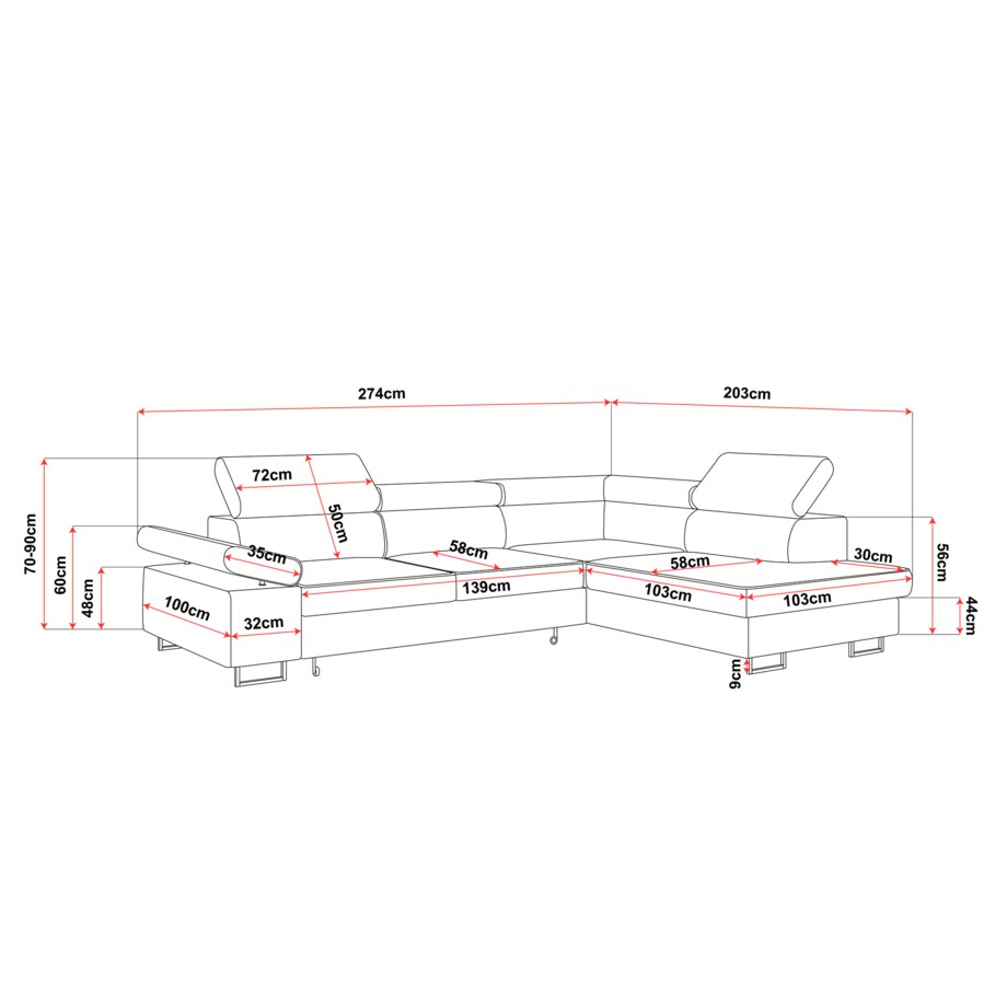 Narożnik ALEX z regulowanymi zagłówkami, lewostronny- granatowy