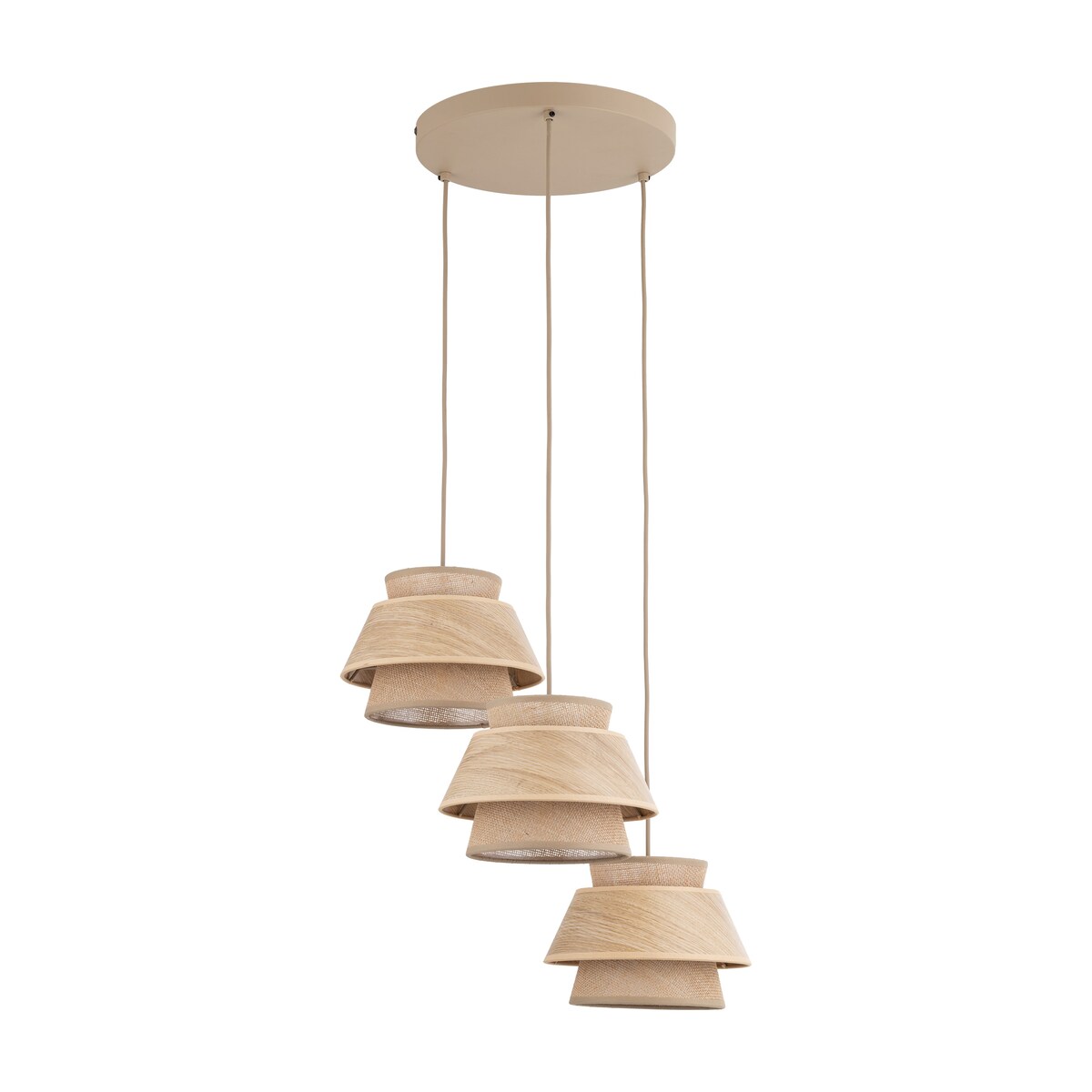 Lampa Wisząca Na Kole Tk Lighting Kalum Len Fornir 3Xe27 Skandynawski, Boho, Japandi