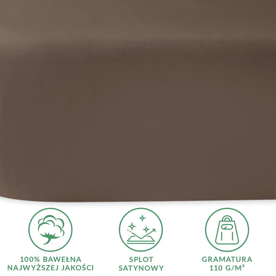 Prześcieradło satynowe bez gumki 200x220 kolor Sepia