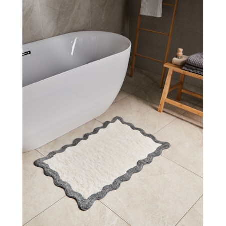 Dywanik łazienkowy NANGAL Szary/ beżowy 60 x 90 cm Bawełna