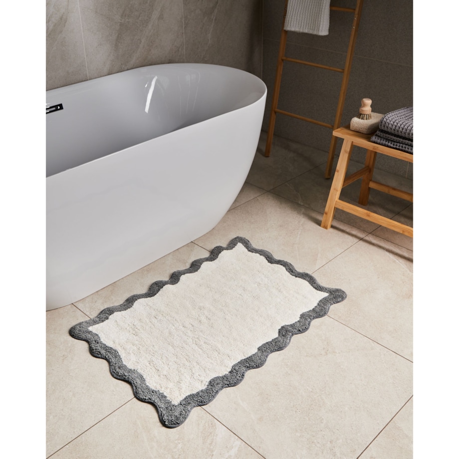 Dywanik łazienkowy NANGAL Szary/ beżowy 60 x 90 cm Bawełna