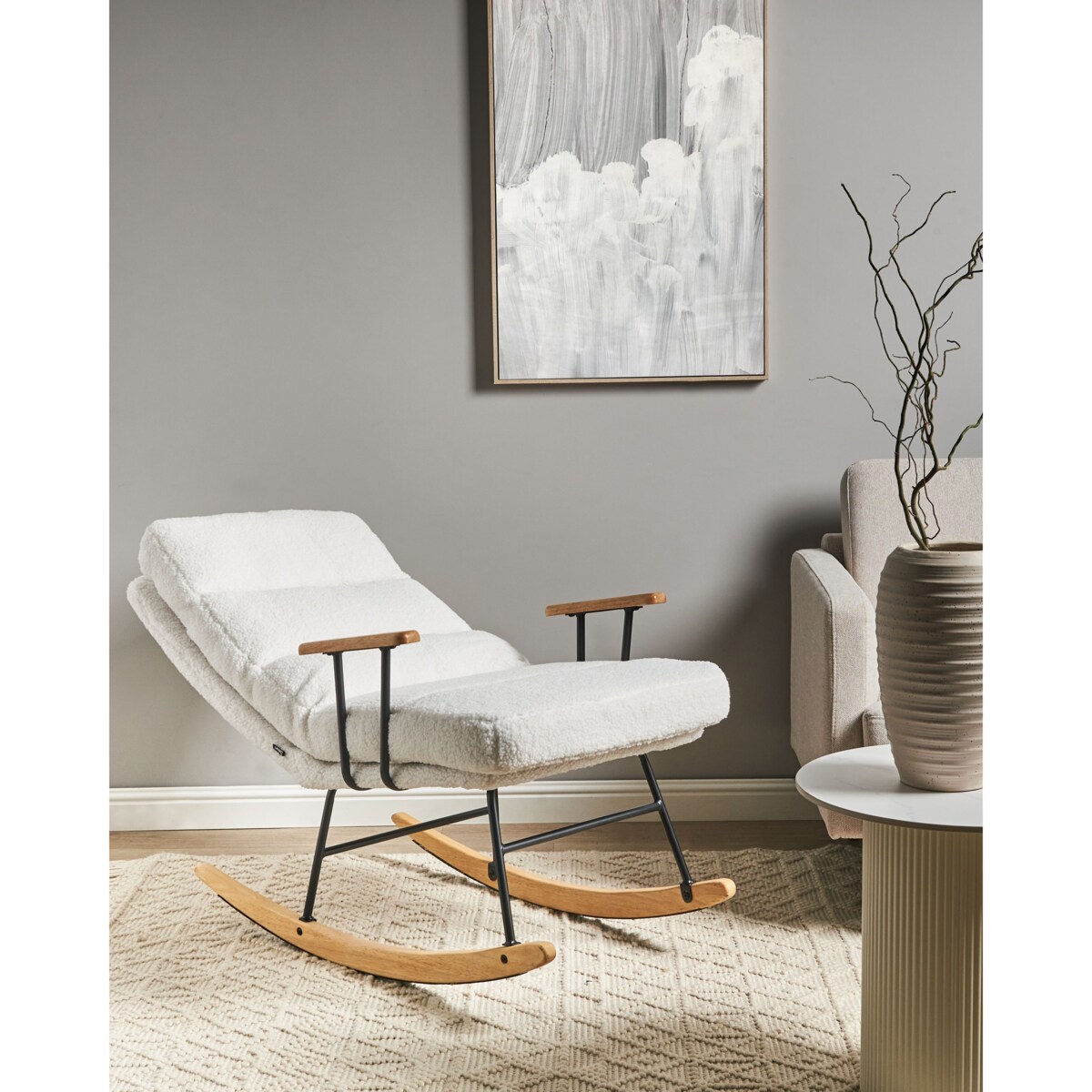 Fotel bujany ESKELIN Rozkładany Boucle Złamana biel