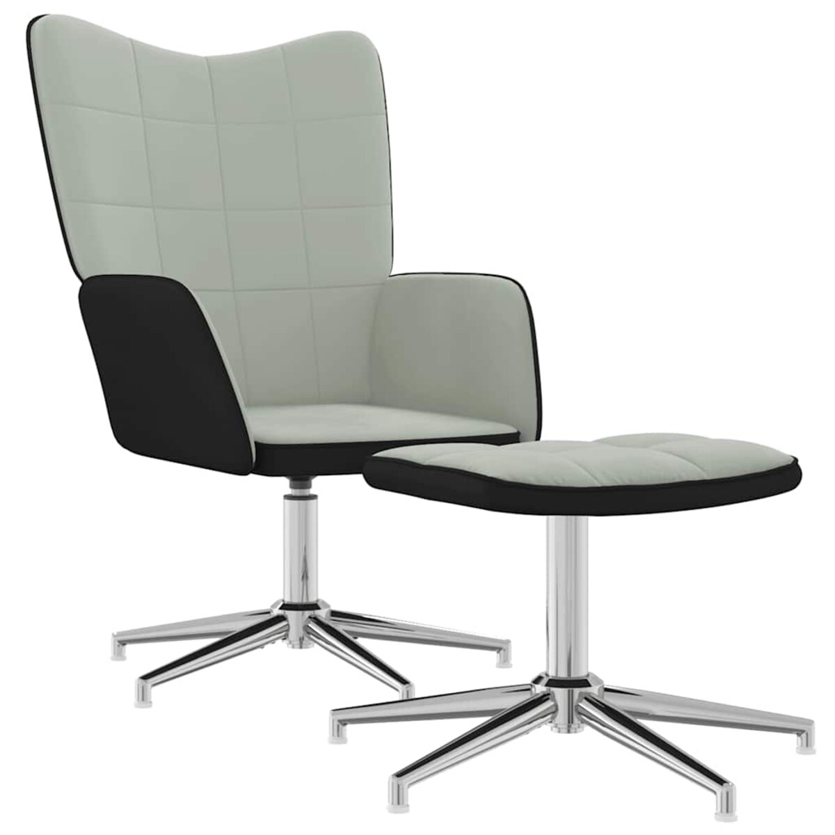 vidaXL Fotel z podnóżkiem, jasnoszary, aksamit i PVC