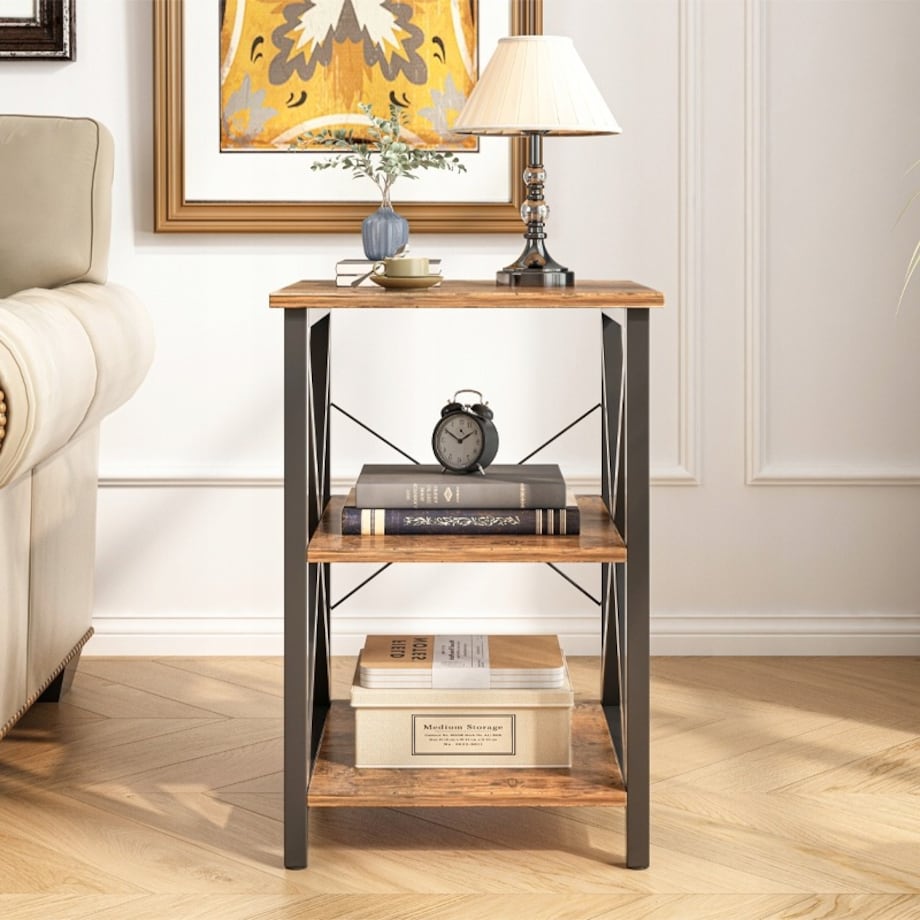 Stolik kawowy industrialny kwadratowy drewniany półka retro szafka loft