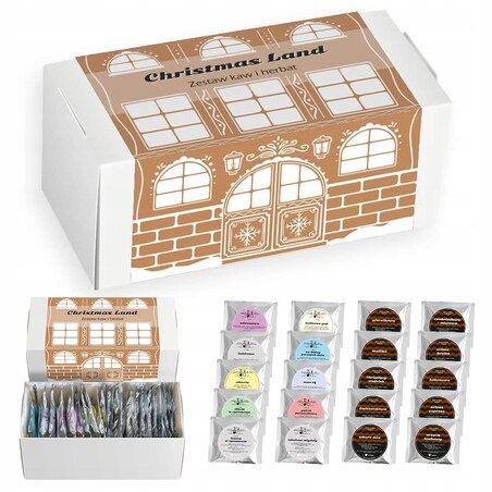 ŚWIĄTECZNY ZESTAW PREZENTOWY "CHRISTMAS LAND" 10 SMAKÓW KAW I 10 SMAKÓW HERBAT SYPANYCH - PREZENT UPOMINEK NA MIKOŁAJA ŚWIĘTA GWIAZDKĘ BOŻE NARODZENIE POD CHOINKĘ DLA KOBIETY FACETA