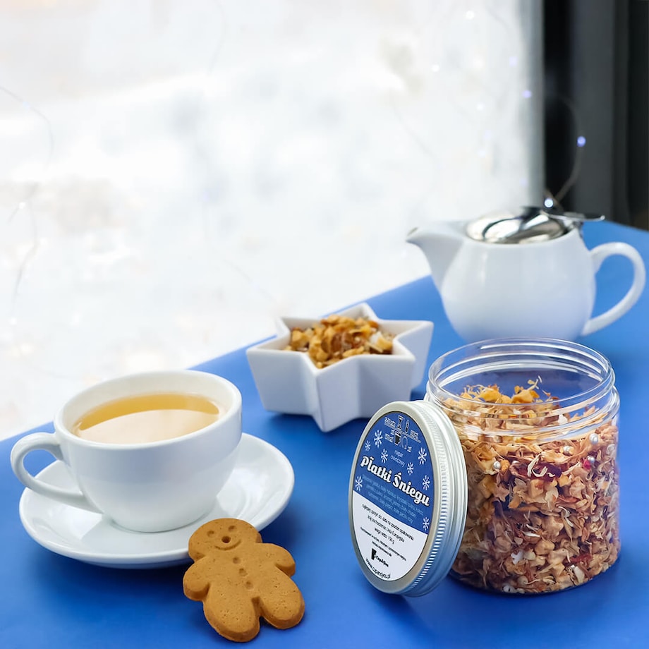 Świąteczna herbata owocowa "Płatki śniegu" - prezent upominek na mikołaja gwiazdkę święta dla faceta taty mamy męża chłopaka mężczyzny kobiety dziadka dziewczyny babci żony niej niego