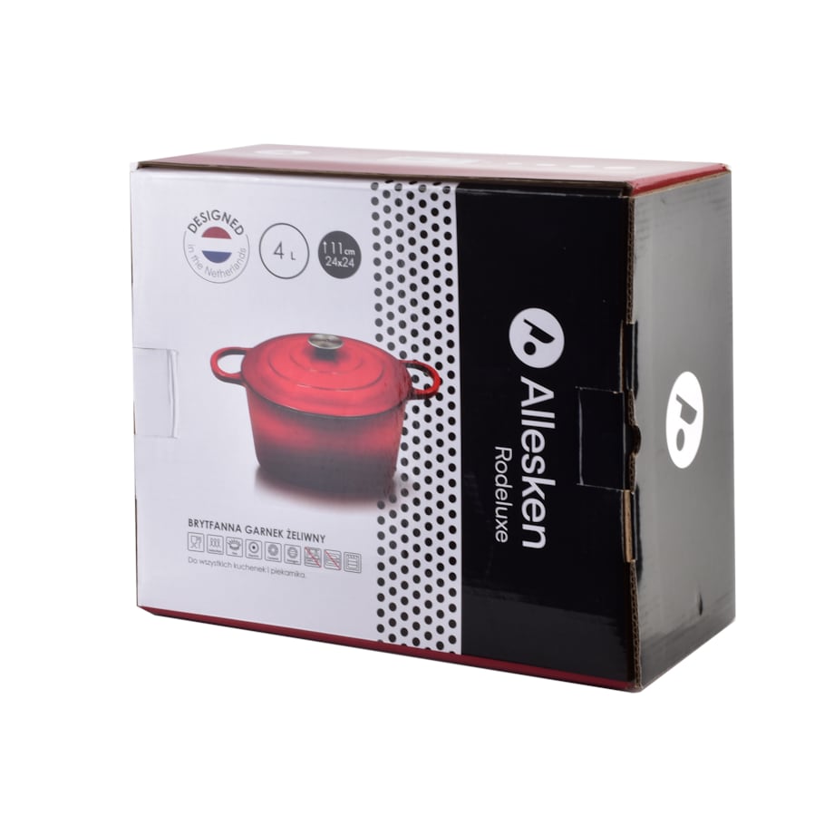 RODELUXE Brytfanna żeliwna emaliowna okrągła 24x31xh17cm z pokrywą