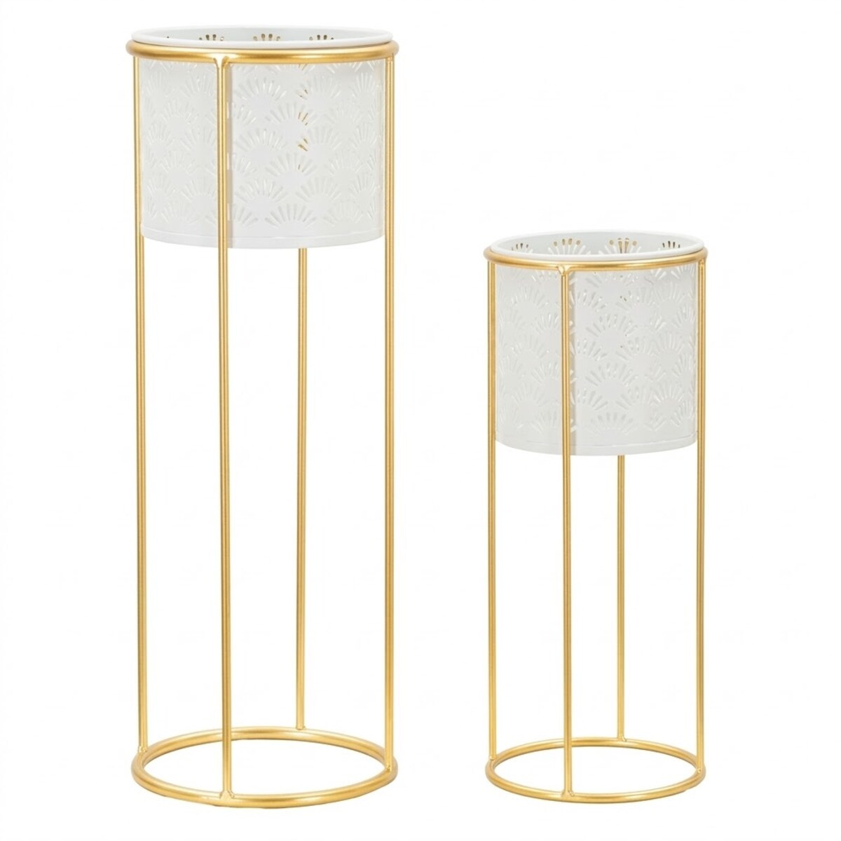 Kwietnik metalowy WHITY, zestaw 2 szt., biały, Ø 17x46 i 14x34 cm