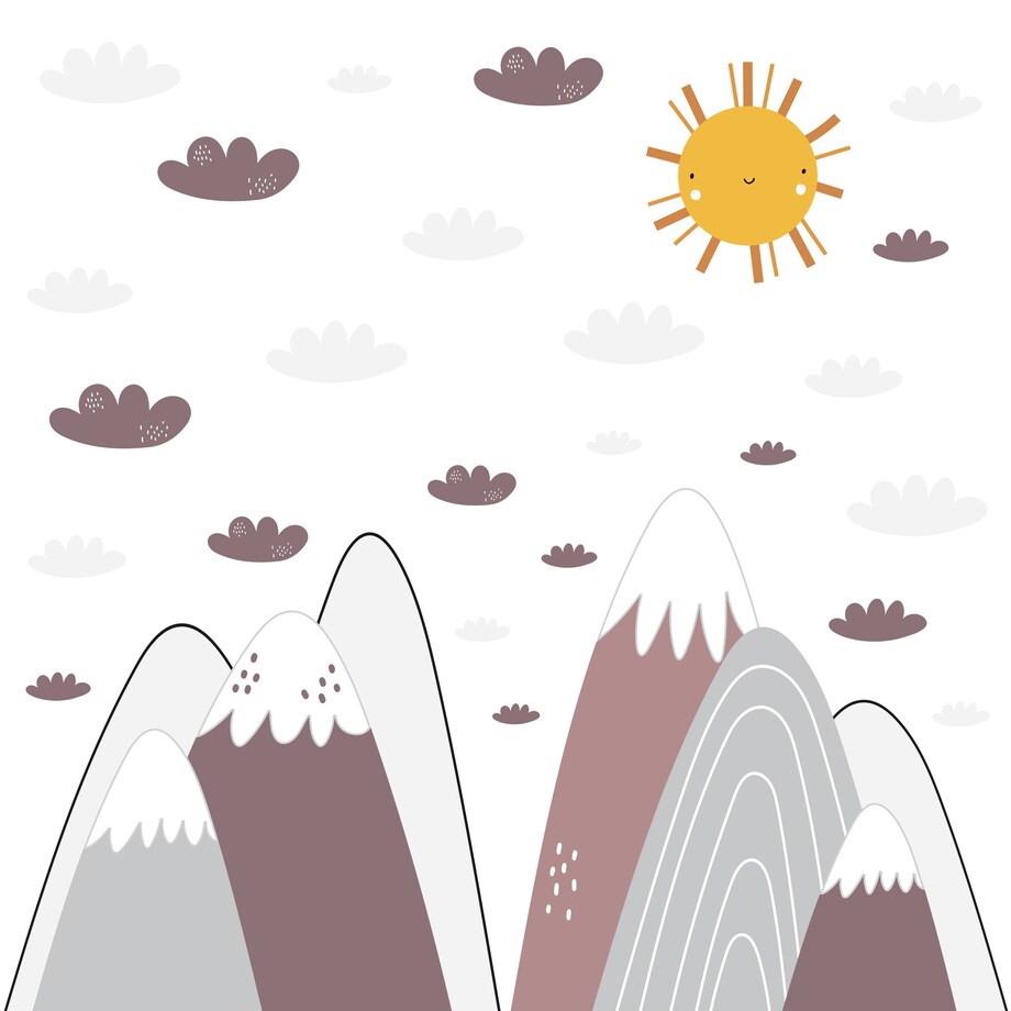 NAKLEJKI ŚCIENNE DLA DZIECI BORDOWE GÓRY CHMURKI ZESTAW STYL SKANDYNAWSKI