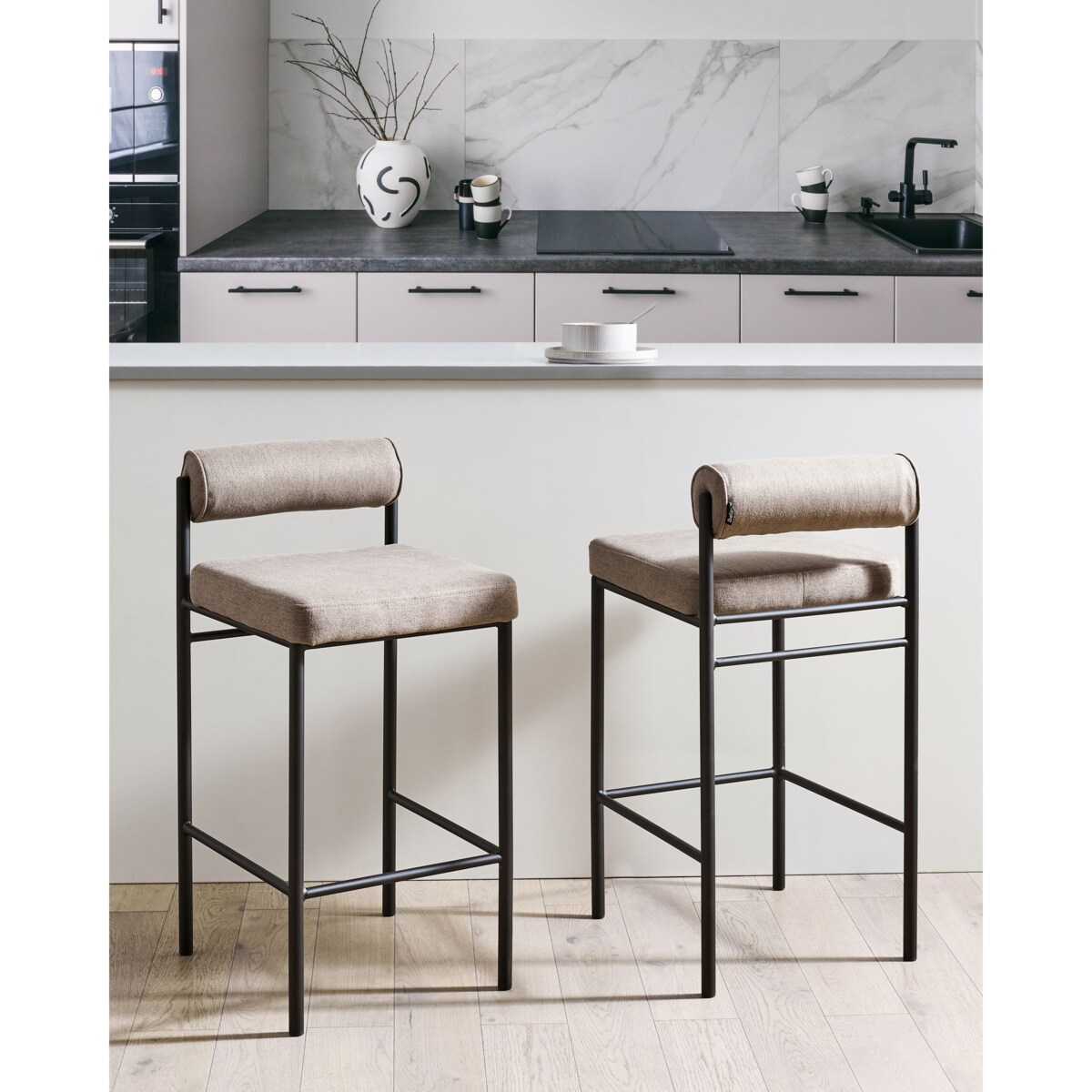 Zestaw 2 krzeseł barowych AMAYA Beżowoszary