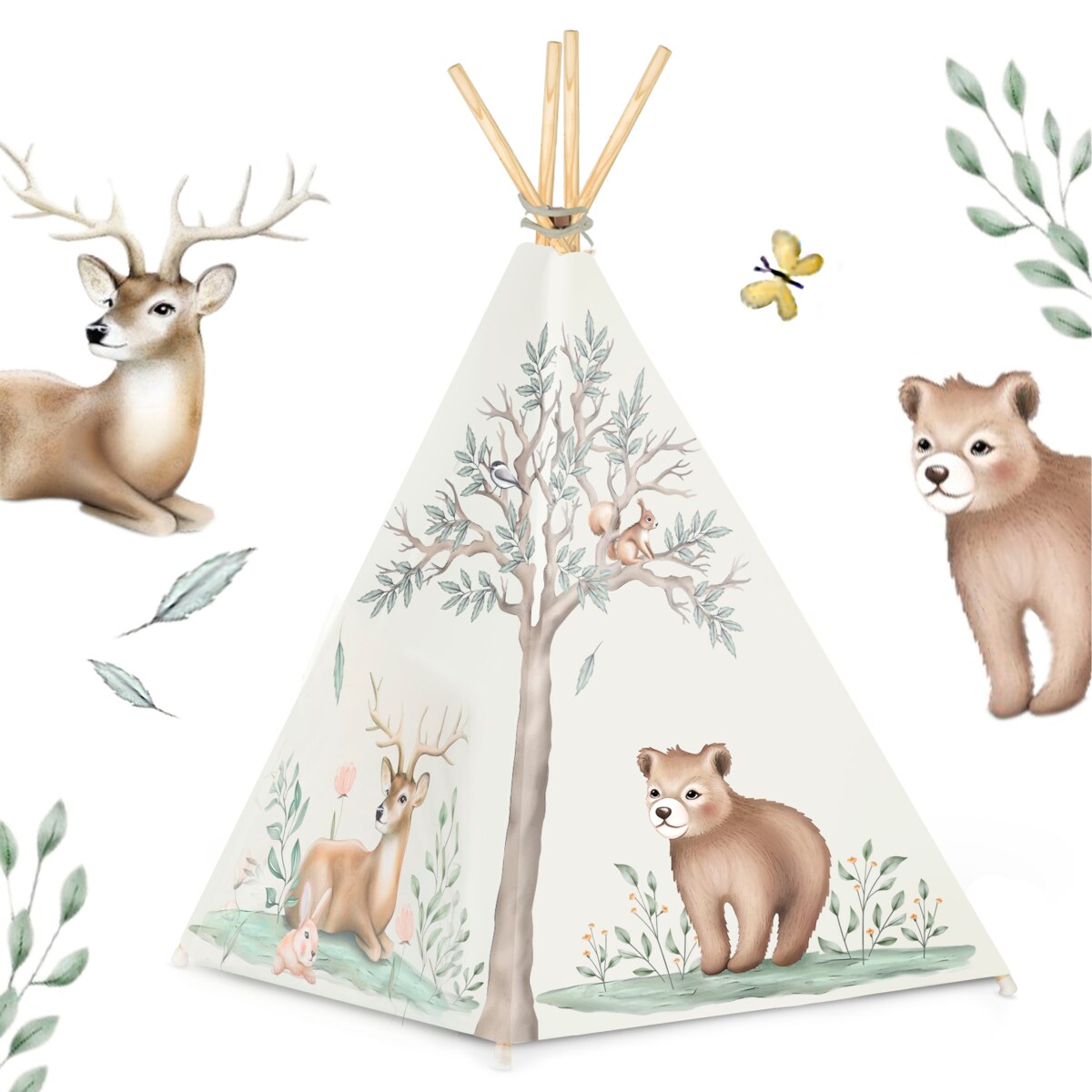 Tipi namiot dla dzieci teepee wigwam poduszka stabilizator leśne zwierzątka Nukido