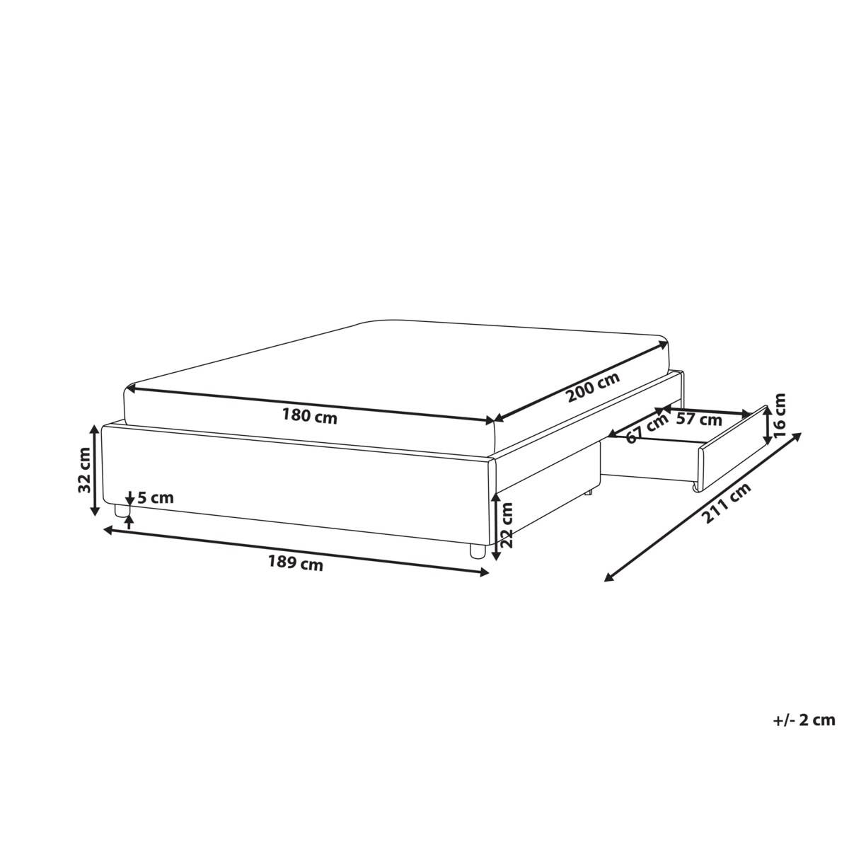Łóżko z szufladami bez zagłówka PRADES 180 x 200 cm Jasnoszary