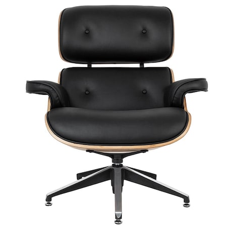 Obrotowy fotel Lounge KH1501100143 czarny z podnóżkiem sklejka jesion, King Home