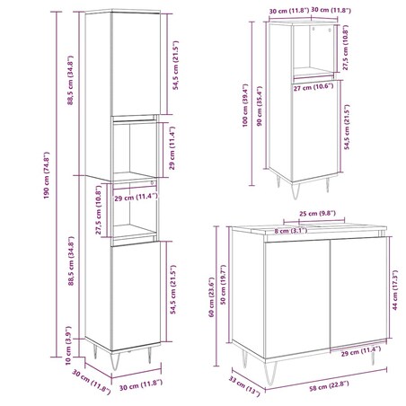 vidaXL 3-cz. zestaw mebli łazienkowych, kolor dąb sonoma