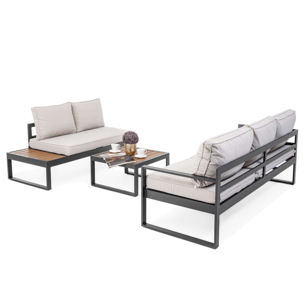 MEBLE OGRODOWE ALUMINIOWE NAROŻNIK NICEA BEŻOWO GRAFITOWA LEWA