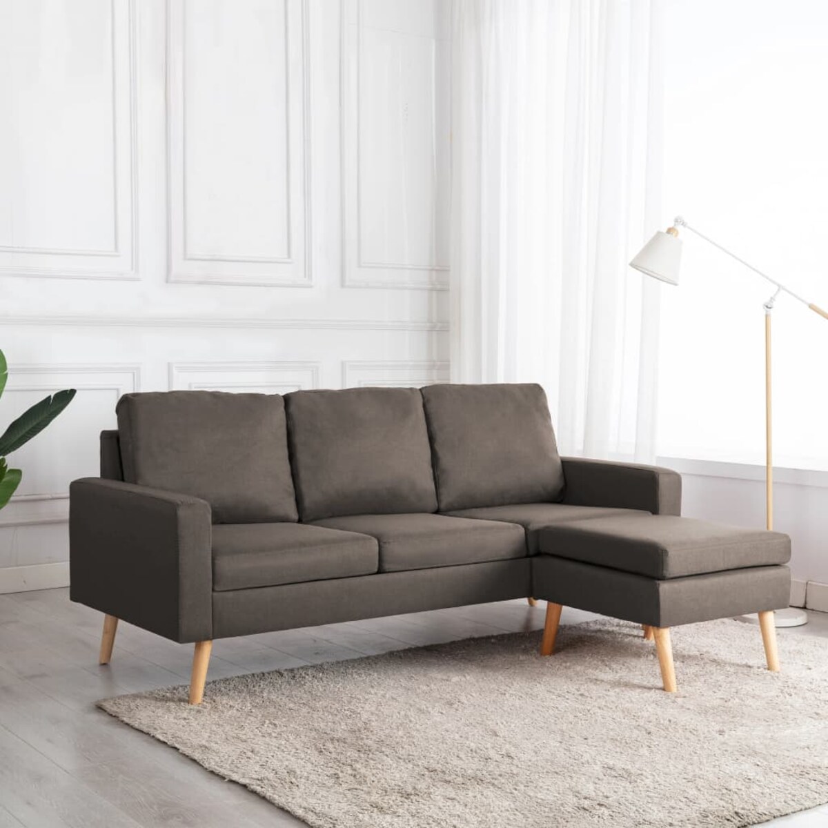 vidaXL 3-osobowa sofa z podnóżkiem, kolor taupe, tapicerowana tkaniną