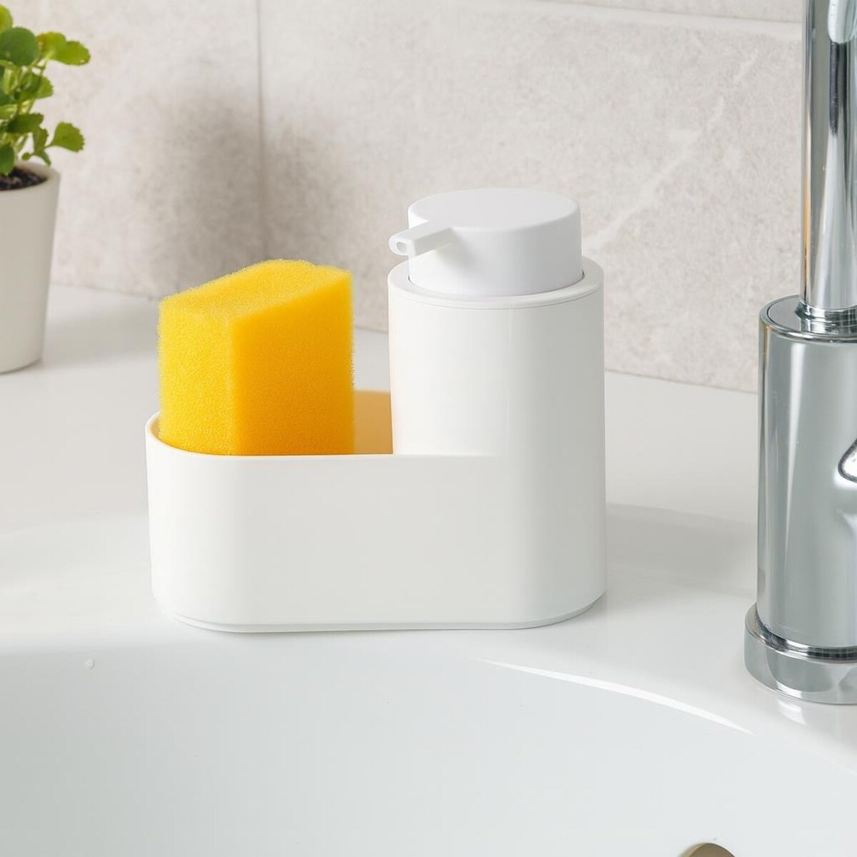 Dozownik na mydło 300 ml i gąbkę 14,5x7,4x16,5 cm MAMUTA biały