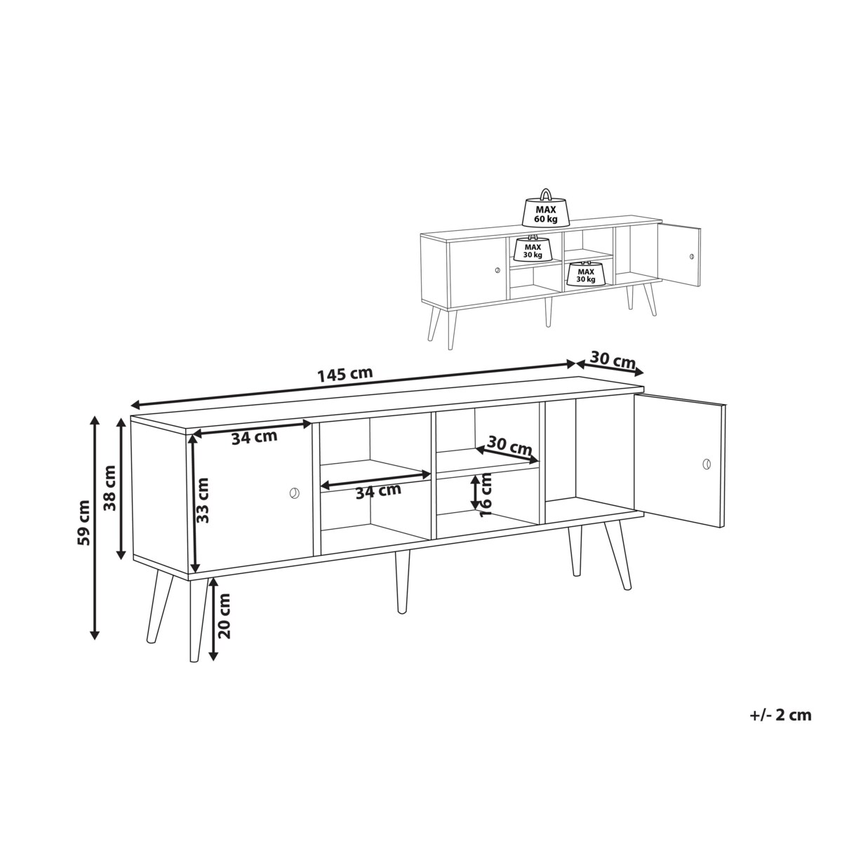 Szafka dwudrzwiowa RTV drewno kauczukowe jasne CHANDLER