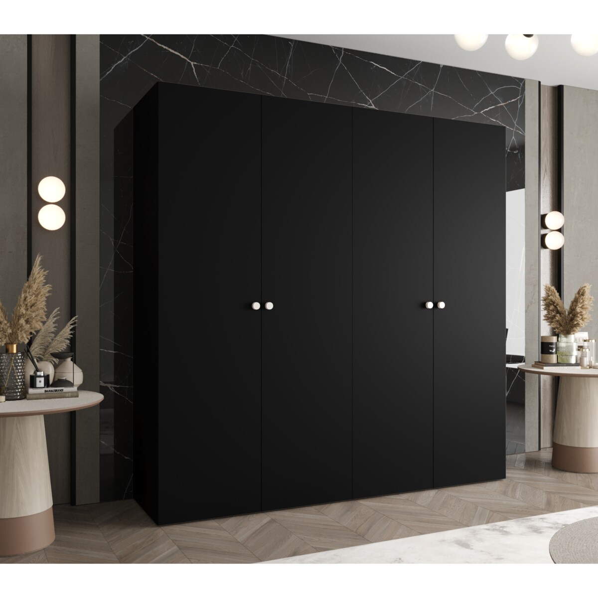 Szafa uchylna otwierana PARMA 1 200 wys. 202 cm Czarny + u. Srebrny