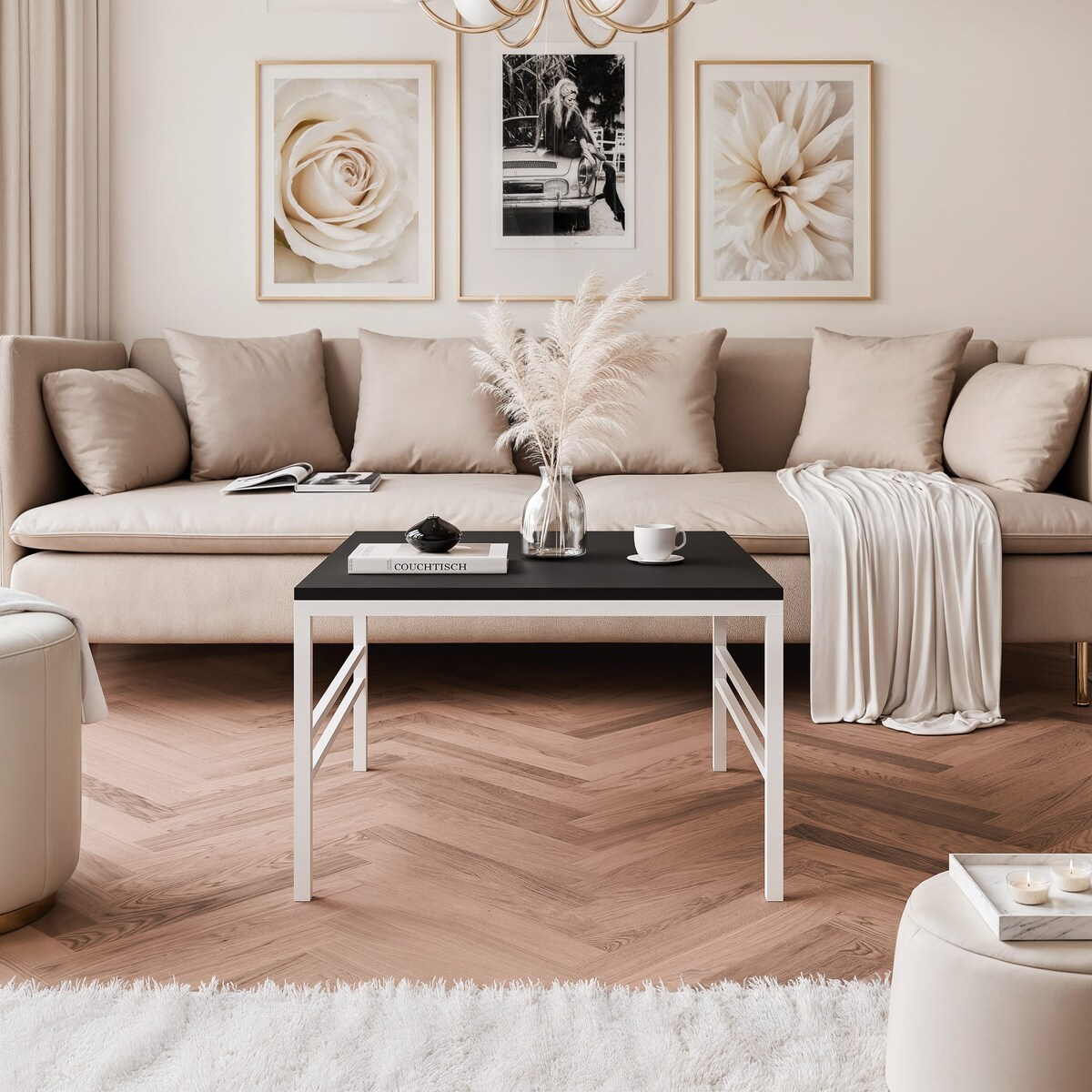 Stolik kawowy CZARNY blat, BIAŁT stelaż 60cm FORMA