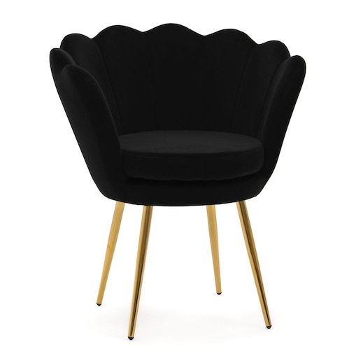 Czarne krzesło welurowe muszla na złotych nogach do toaletki jadalni salonu