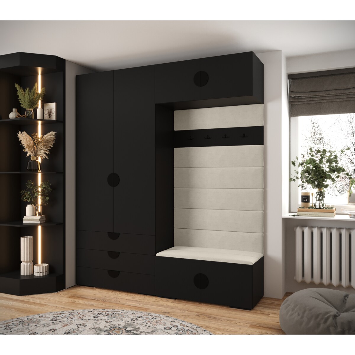 Garderoba do przedpokoju INOVA 4 Z12 czarny+czarny+manila02