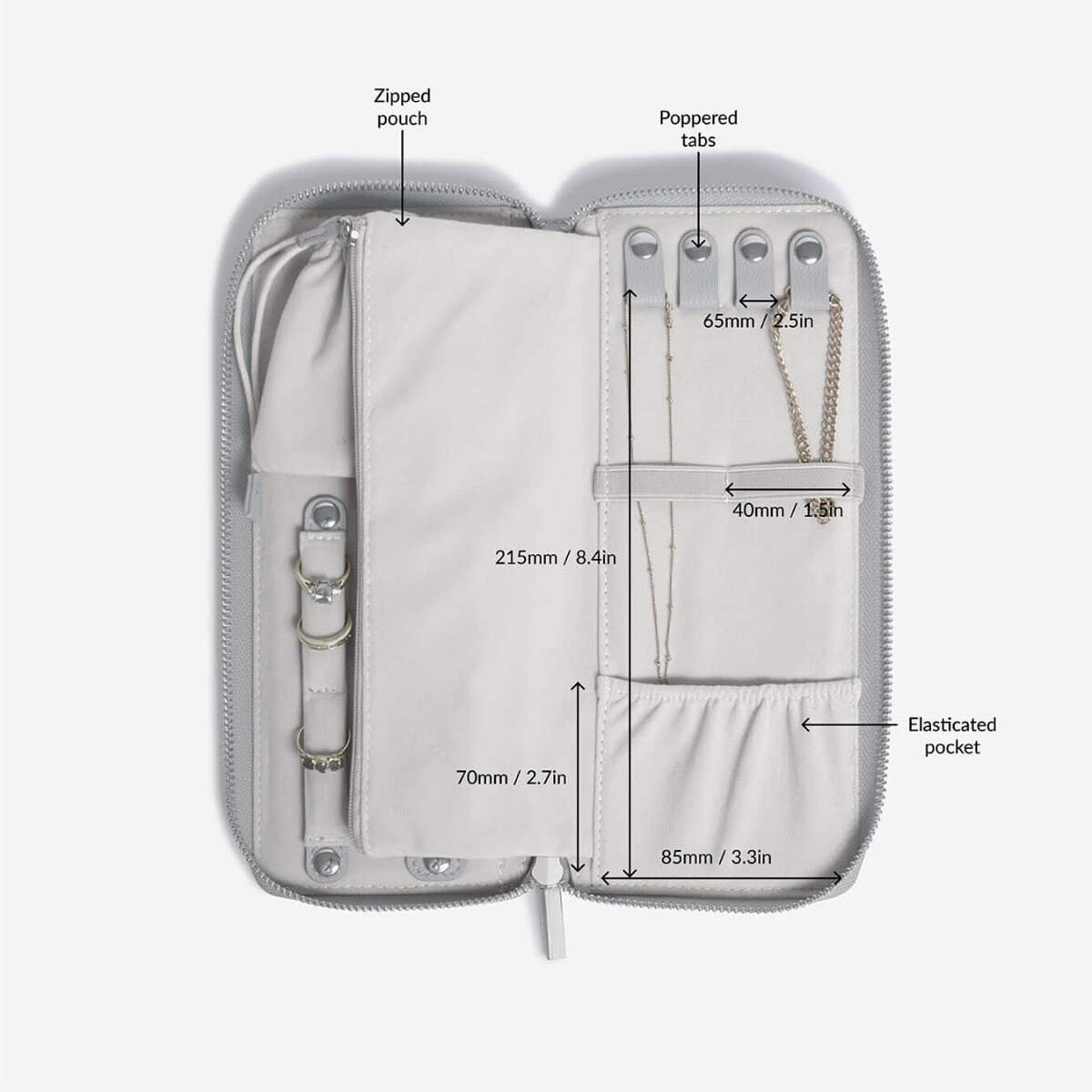 Pudełko podróżne na biżuterię z miejscem na pierścionki Stackers kamienna szarość