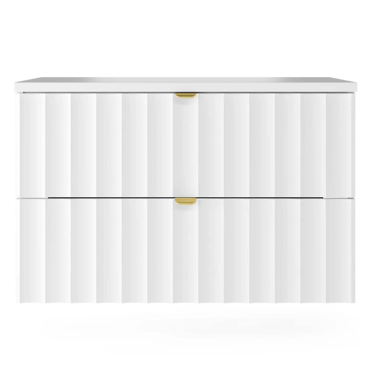 Szafka pod umywalkę z blatem, 80 cm, ryflowana, złote uchwyty, biała Arcos