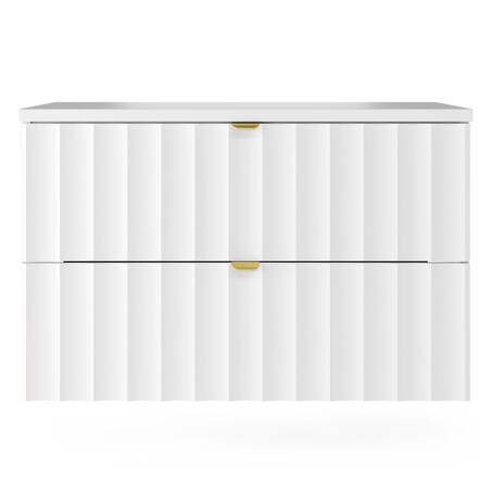 Szafka pod umywalkę z blatem, 80 cm, ryflowana, złote uchwyty, biała Arcos