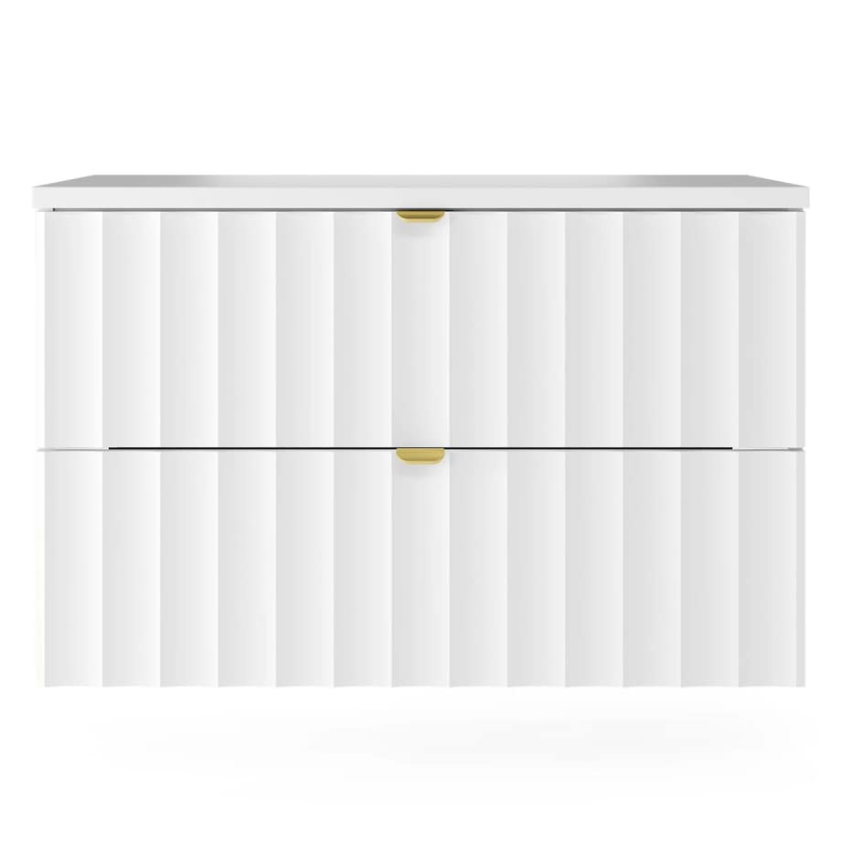 Szafka pod umywalkę z blatem, 80 cm, ryflowana, złote uchwyty, biała Arcos