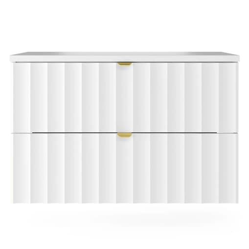 Szafka pod umywalkę z blatem, 80 cm, ryflowana, złote uchwyty, biała Arcos