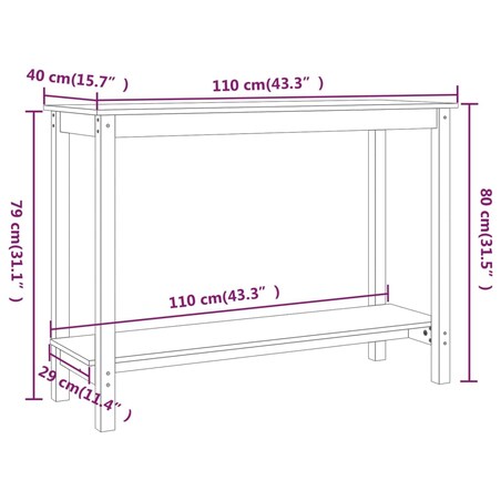 vidaXL Stolik konsolowy, biały, 110x40x80 cm, lite drewno sosnowe