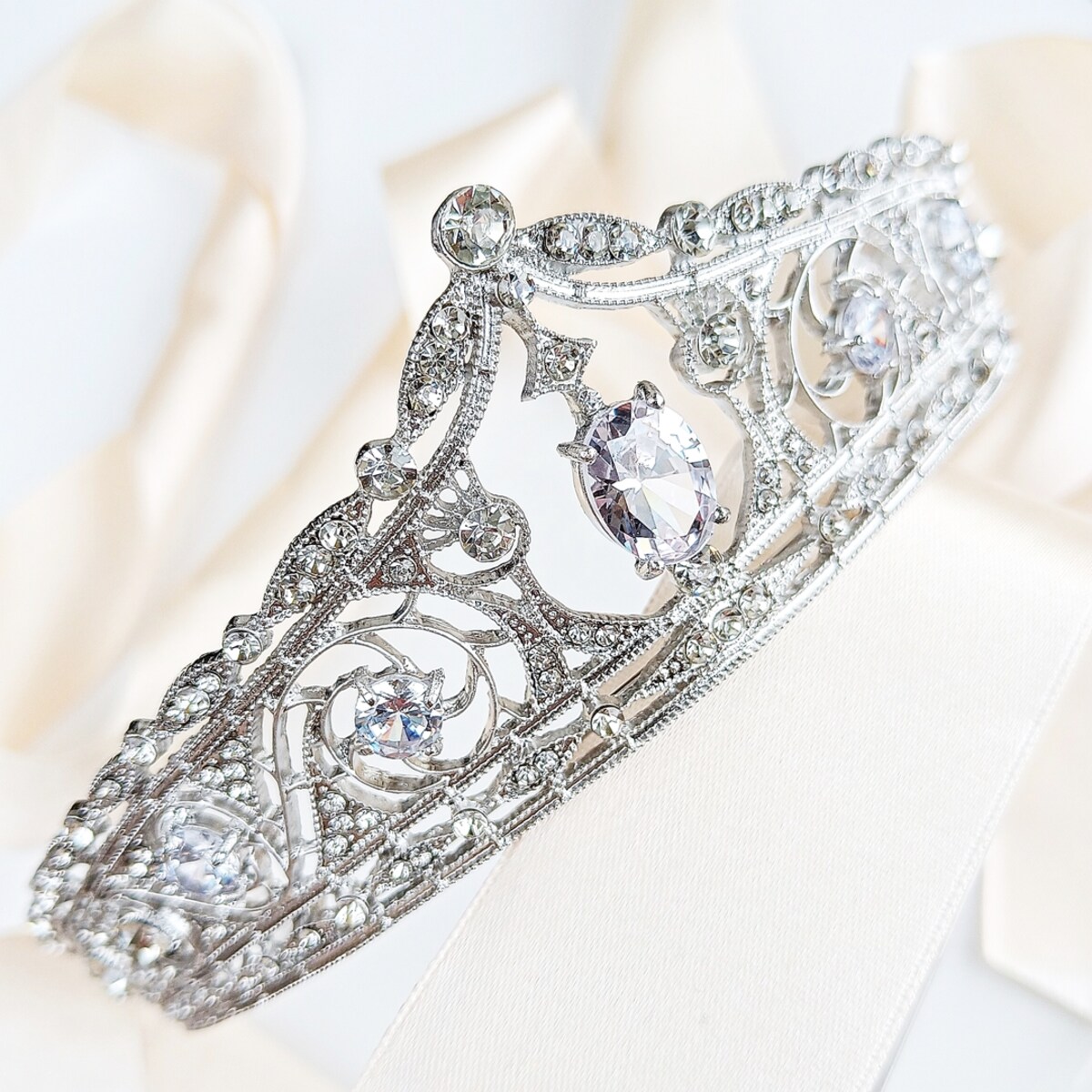 EFEKTOWNA bogata srebrny diadem korona TIARA ślubna przyjęcie MISS cyrkonie