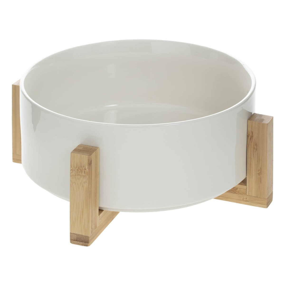 Miska na sałatkę, Ø 24 cm, ceramiczna na bambusowym stojaku, kolor biały